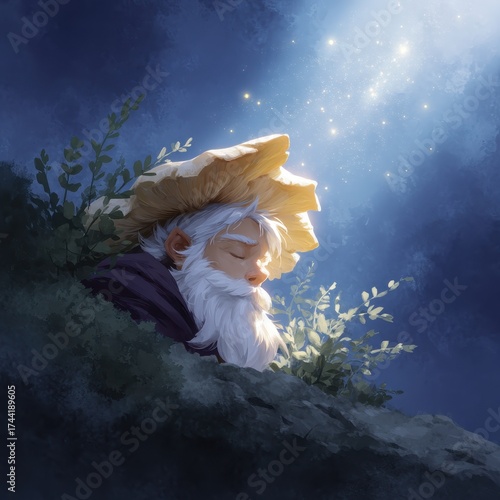 Elderly sage contemplating life enchanted forest digital art mystical atmosphere close-up wisdom and serenity
