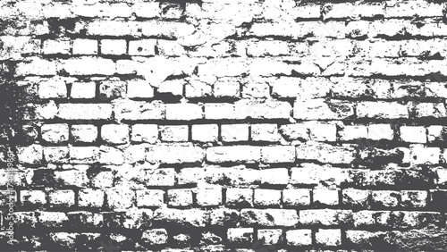 Rough grunge brick wall vector background with distressed texture design. Aged brick wall texture with black and white grunge overlay effect. 