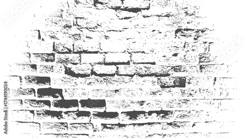 Old brick wall background with rough grunge texture in black and white. Black and white grunge brick wall texture for vintage overlay background. 