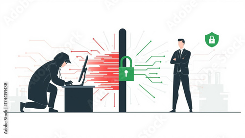 Hacker vs. Security Guard in Digital Battle thief cybercrime