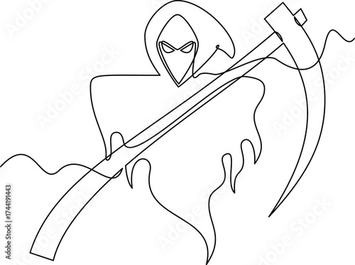 one line art angel of death vector illustration. line art, one continuous line, simple, hand drawn and sketch style. for icons, symbols, signs or logos. PNG