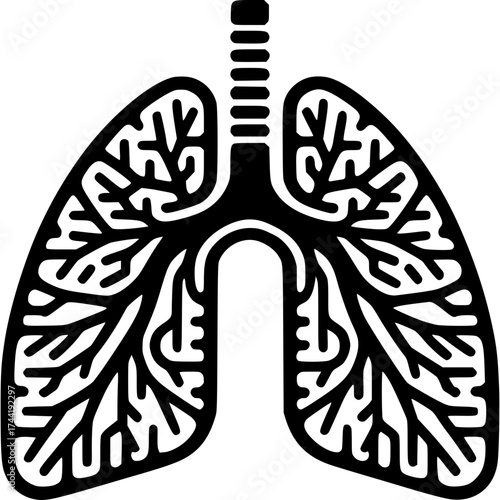 Human Respiratory System: A striking, schematic illustration depicts the human lung anatomy in stark black and white, providing a clear visual representation of the intricate respiratory system.