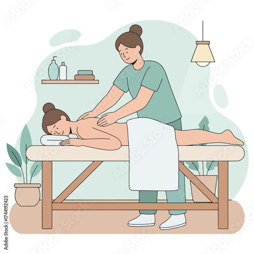 Vector art of woman receiving a relaxing massage on a table