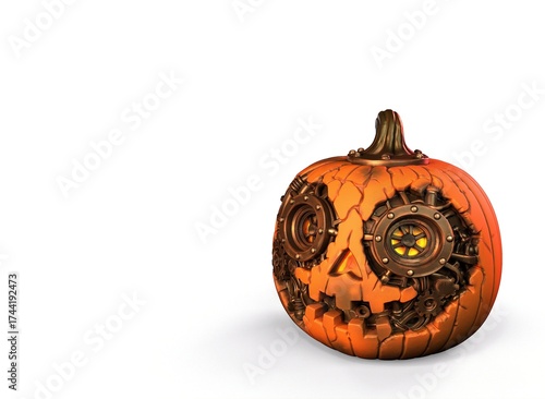 Steampunk pumpkin on isolated background 3d-rendering