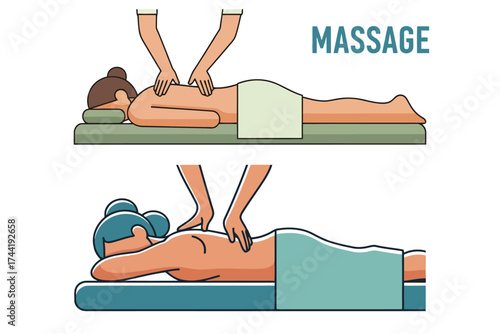 Vector art of two women receiving back massage