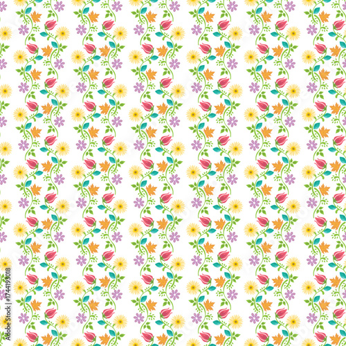 Wallpaper Mural Colorful Floral Seamless Pattern With Vines, Flowers, Leaves And Green Stems Decor, Background Design Torontodigital.ca