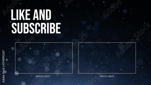 Glitter End Screen Layout with Like & Subscribe Text and Video Placeholders Dark Blue Bokeh End Screen for Content Creators