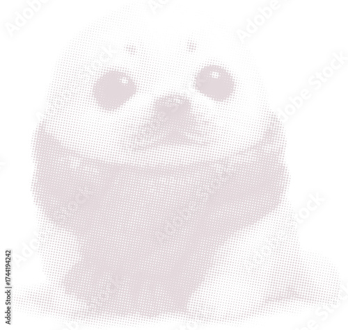 Cute seal pup with a Christmas scarf in a retro halftone dot style. Adorable vector illustration of a baby sea animal for holiday greeting cards and winter designs.