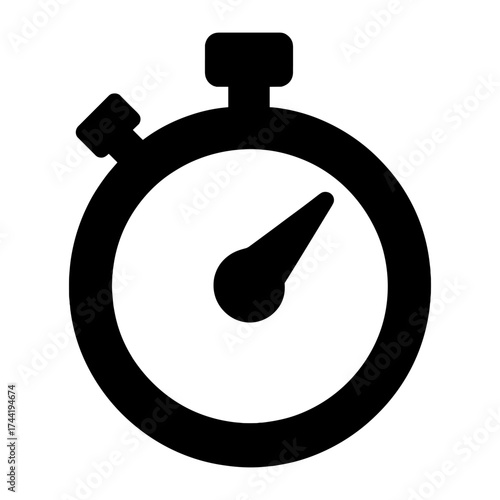 Minimalist black stopwatch icon on white background for timing and precision