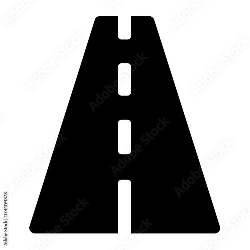 Paved road icon with white lane markings on black background