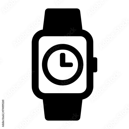 Minimalist black smartwatch with digital display on white background