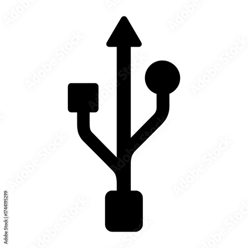 Black usb symbol icon on white background