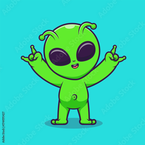 Cute Alien With Metal Hand Cartoon