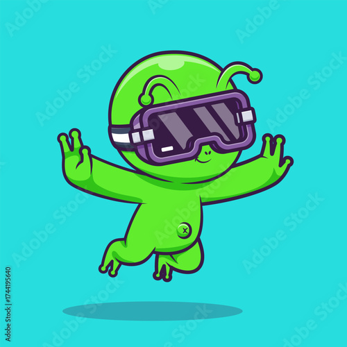 Cute Alien Gaming Vr In Space Cartoon