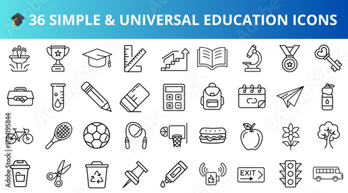 Educational icons in simple and universal design style on white background  
