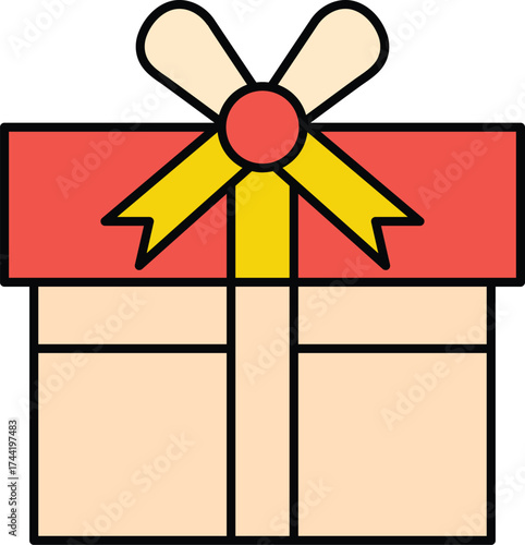 Red and Yellow Gift Box with Ribbon and Bow present celebration