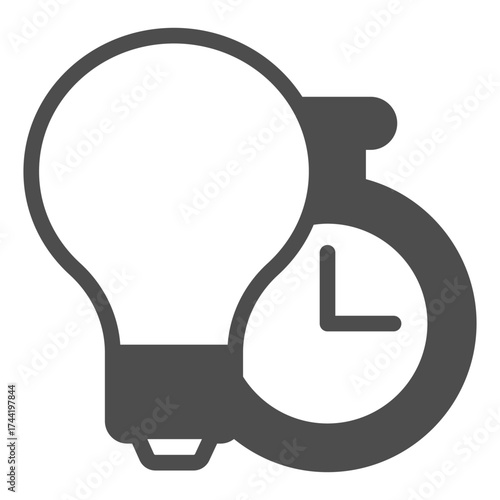 Edison light bulb with timer solid icon, lightbulb concept. Vector graphics. Lamp and clock sign on white background, glyph style icon for mobile or web design.
