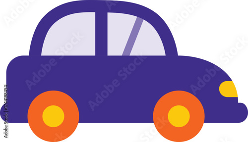 Simple cartoon purple car with orange wheels and yellow headlights vehicle transportation