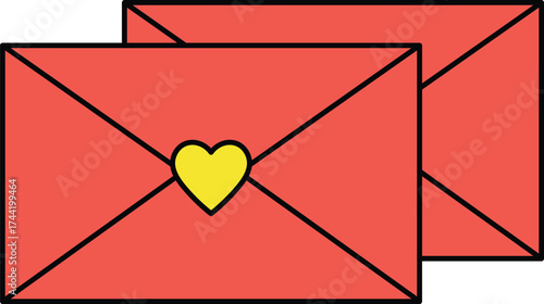 Two red envelopes with yellow heart symbol on white background vector