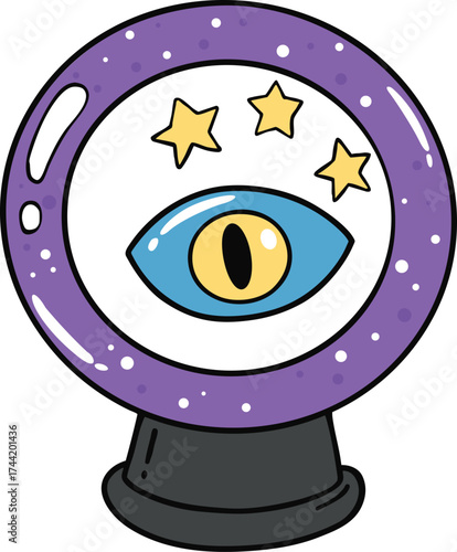 illustration halloween magic crystal ball of predictions hand drawn outline concept