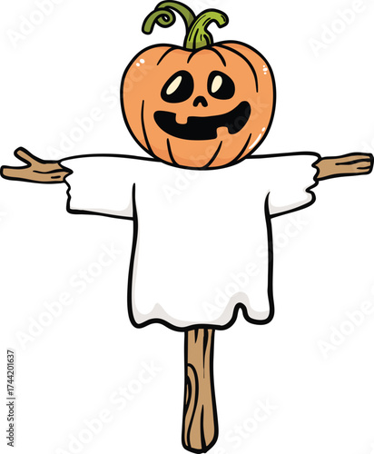 illustration scary halloween pumpkin scarecrow hand drawn outline concept