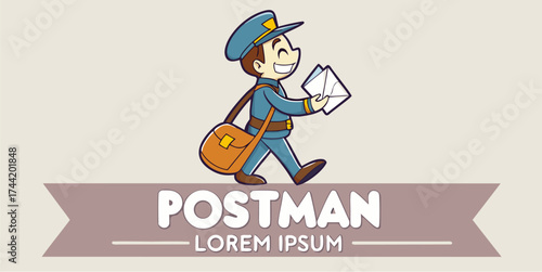 Cheerful cartoon postman delivering mail with a smile in uniform bringing joy to the neighborhood