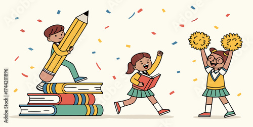Celebrate the joy of learning with students succeeding and cheerleading at school events