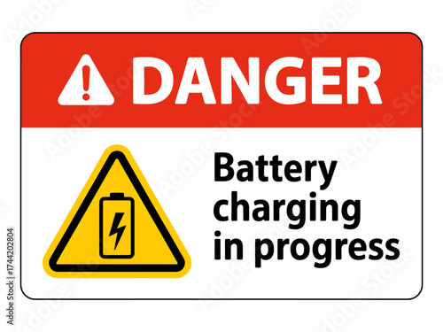 Free Download Danger Sign Warning Battery Charging in Progress with Triangular Symbol on White Background and Prominent Red Header - GFXLoad