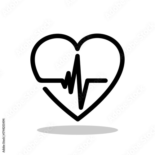 Heartbeat, heart beat pulse flat icon with shadow