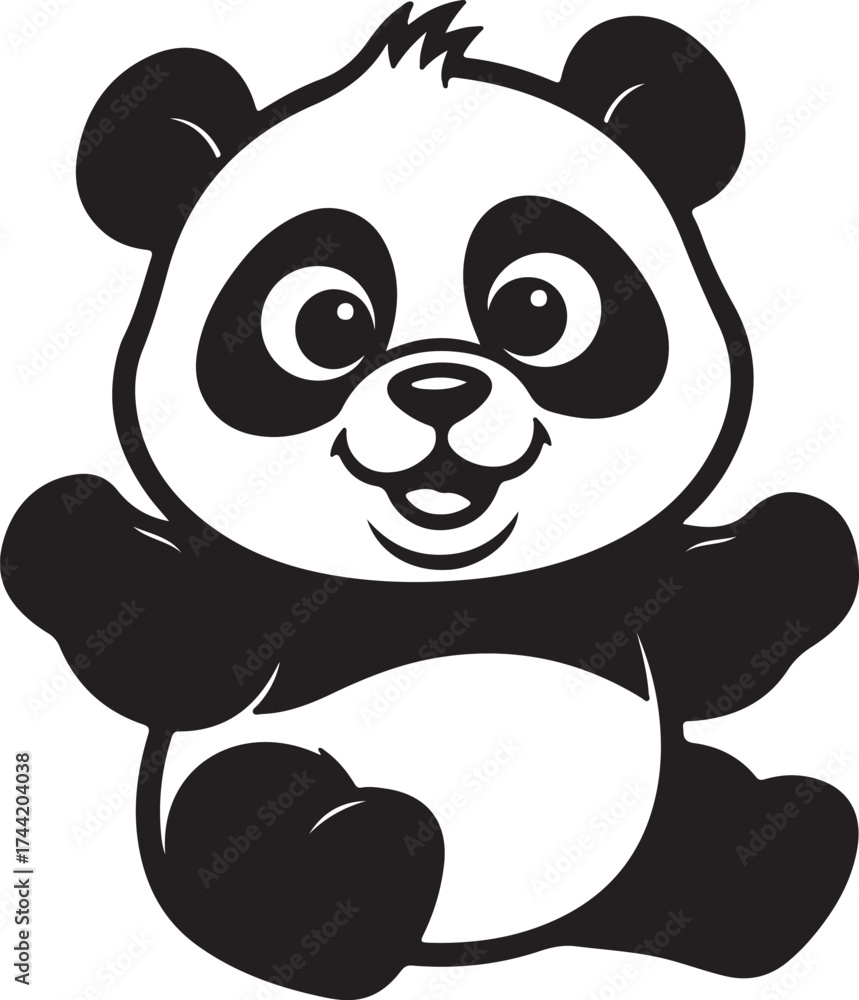 Obraz premium Baby panda bold line art silhouette isolated on white background