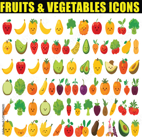Fruits & Vegetables icons ,set of fruits and vegetables ,perfect pixel 