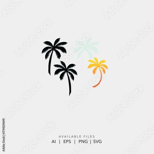 "Abstract modern gradient palm tree icon set for tropical travel agency logo