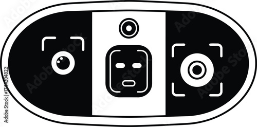 Stylized illustration of a vr headset with cameras and a face recognition sensor for immersive technology