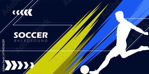 Football league banner design with soccer ball. Soccer or football player hitting ball. Soccer Banner Template design Vector.