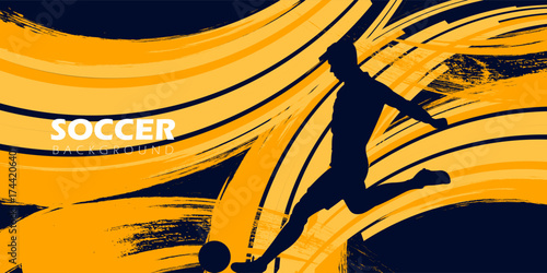 Football league banner design with soccer ball. Soccer or football player hitting ball. Soccer Banner Template design Vector.