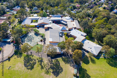 Drone aerial photograph of the Winmalee High School complex in the town of Winmalee in the Blue Mountains in NSW, Australia.