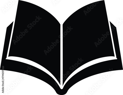 Black silhouette of an open book on a transparent  background
