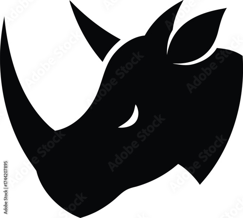 A funny black and white rhinoceros head cartoon vector illustration is a cute mammal animal design icon