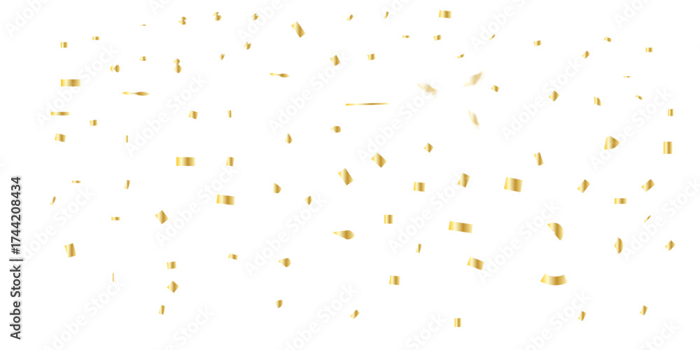 Fototapeta premium celebratory display of golden confetti and streamers falling against a white background backdrop perfect for adding a celebratory touch to any design or project. 