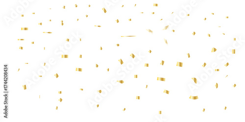 celebratory display of golden confetti and streamers falling against a white background backdrop perfect for adding a celebratory touch to any design or project.	