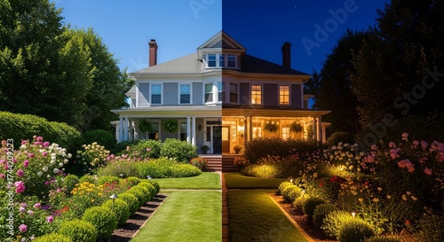 Day and Night A Charming Home Transformation - Garden Roses, Warm Lights, and Victorian Architecture