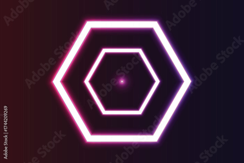 Glowing pink and white hexagonal tunnel effect with dark background abstract geometric