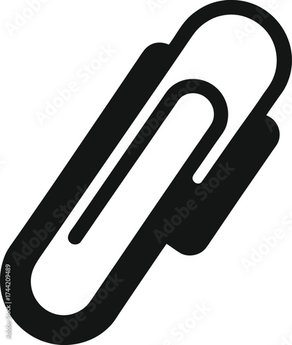 Black silhouette of a paper clip, a common office supply used for holding sheets of paper together