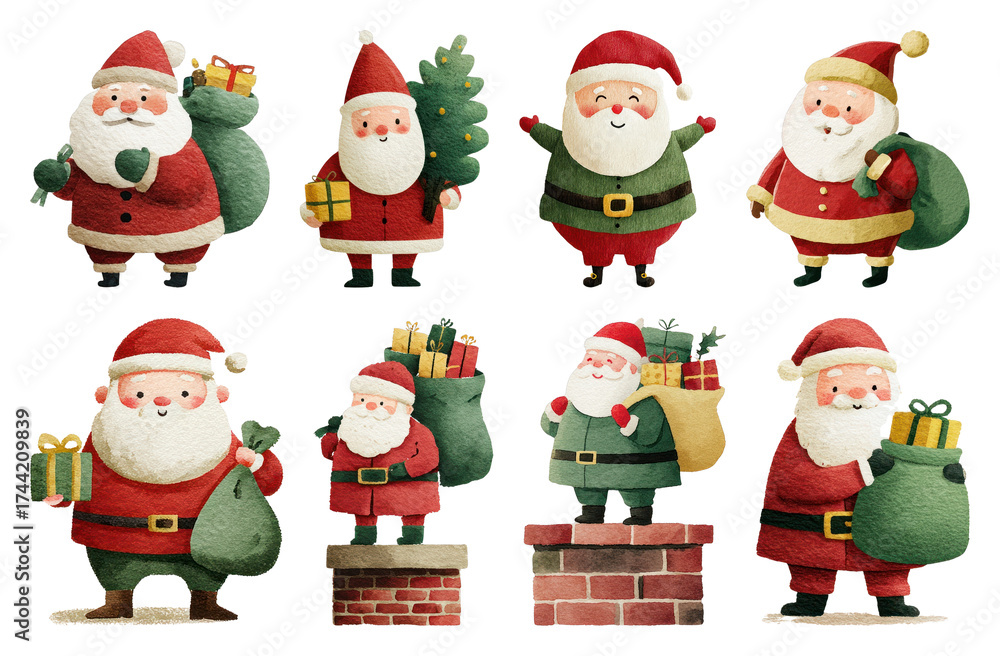 Fototapeta premium PNG Cute Santa Claus characters illustration, element set on transparent background