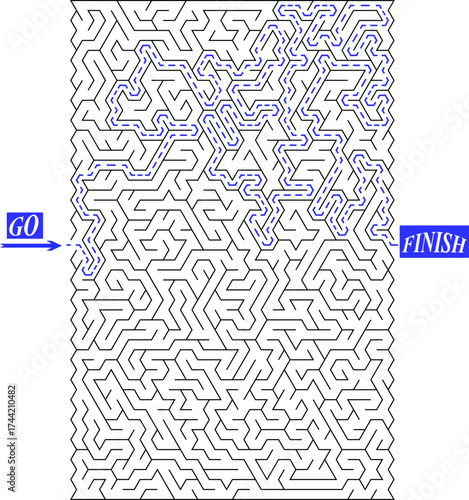 Big vertical rectangular shape labyrinth with triangular cell. Good labyrinth of high complexity with solution