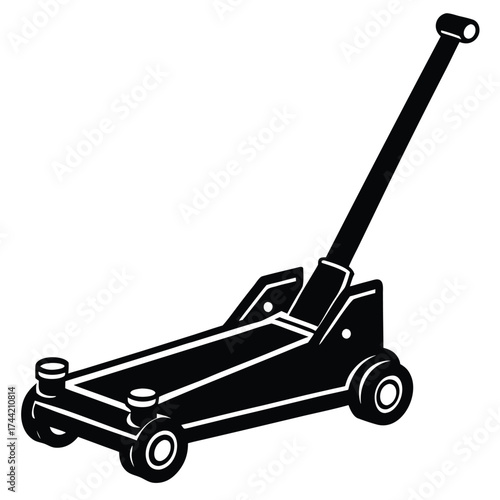 Black silhouette of a hydraulic car jack with wheels and handle hydraulic jack automotive