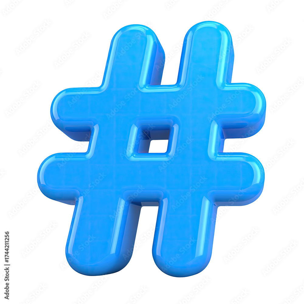 Obraz premium Bright, glossy, light blue, stylized hashtag symbol floating against a black background