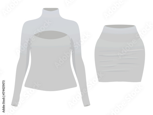 Open chest t shirt and mini skirt. vector	