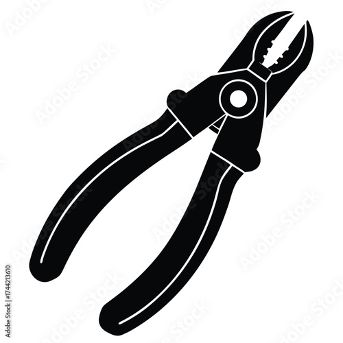 Black Silhouette of Combination Pliers on White Background Keywords: pliers, combination pliers, tool, hand