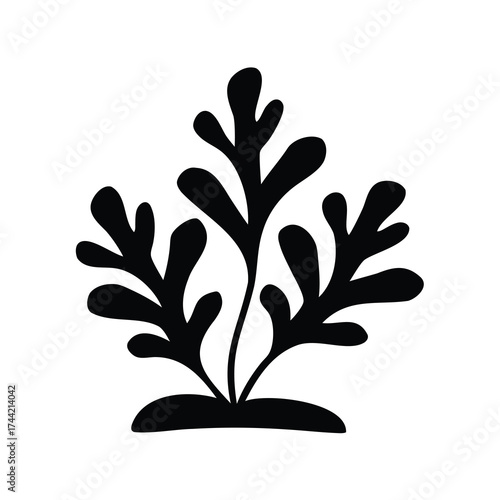 Stylized Silhouette of Seaweed or Coral Plant on White Background Simple Design